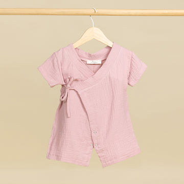 Müslin Kısa Kollu Kimono Pembe Bebek Tulumu