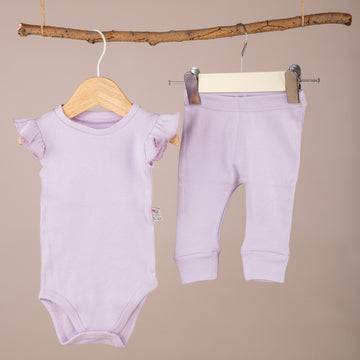 Omuz Fırfırlı Lila Body ve Patiksiz Alt