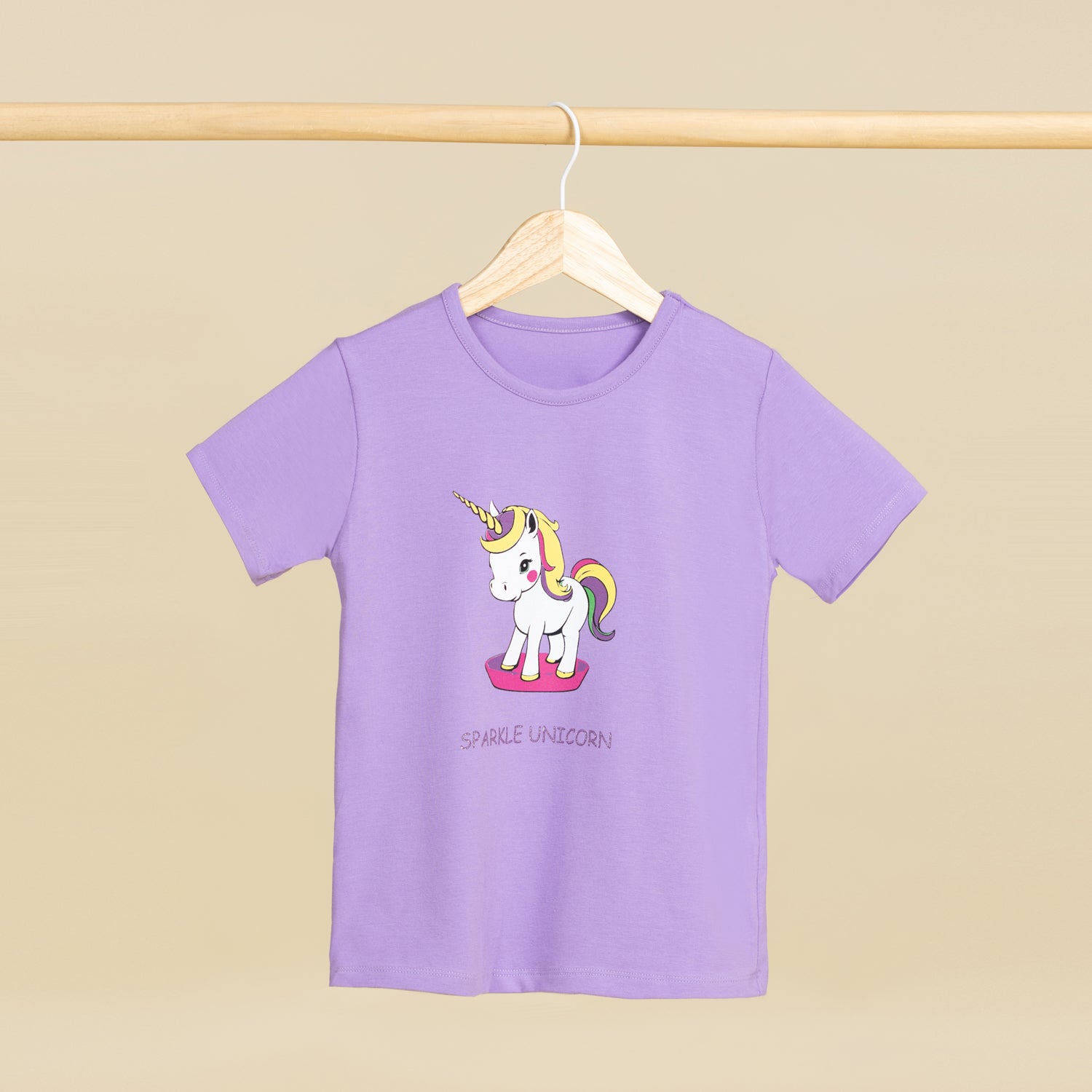 Sparkle Unicorn Baskılı Mor Kız Çocuk Tişörtü