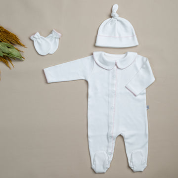 Elegant Pembe Tığ İşi Süslemeli 4'lü Organik Hastane Çıkışı