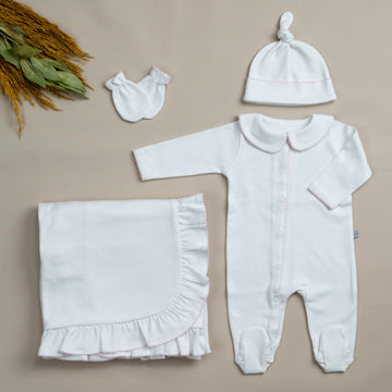 Elegant Pembe Tığ İşi Süslemeli 5'li Organik Hastane Çıkışı