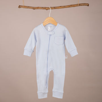 Cepli Çift Taraflı Fermuarlı Patiksiz Bebe Mavi Tulum