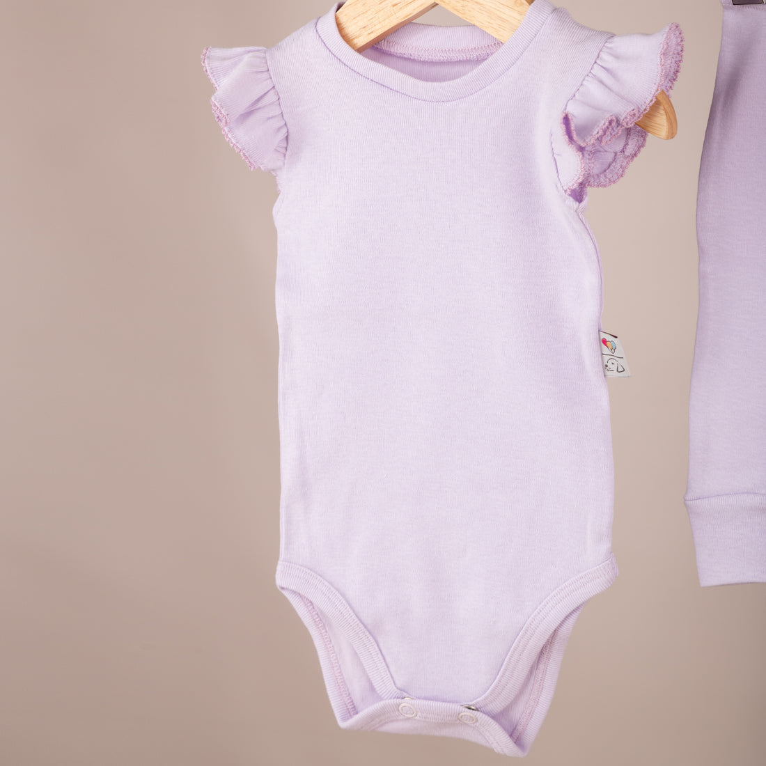 Omuz Fırfırlı Lila Body ve Patiksiz Alt