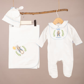 Peter Rabbit Nakışlı Erkek Bebek %100 Pamuk Yeni Doğan Seti