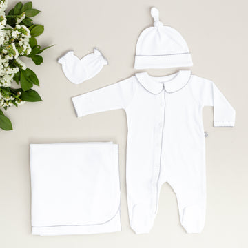 Elegant Gri Tığ İşi Süslemeli 5'li Organik Hastane Çıkışı