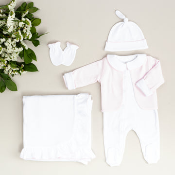 Elegant Pembe Tığ İşi Süslemeli 6'lı Organik Hastane Çıkışı