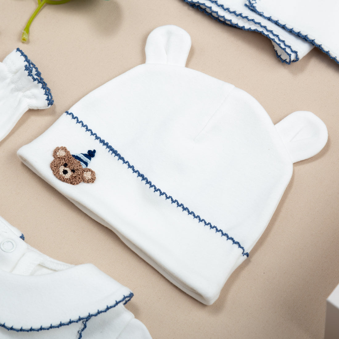 Royal İndigo Tığ İşi Süslemeli Bubu Party Nakışlı 5' li Organik Hastane Çıkışı