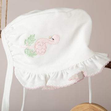 Nazenin Flamingo Nakışlı Pembe Tığ İşi Süslemeli Bebek Şapkası