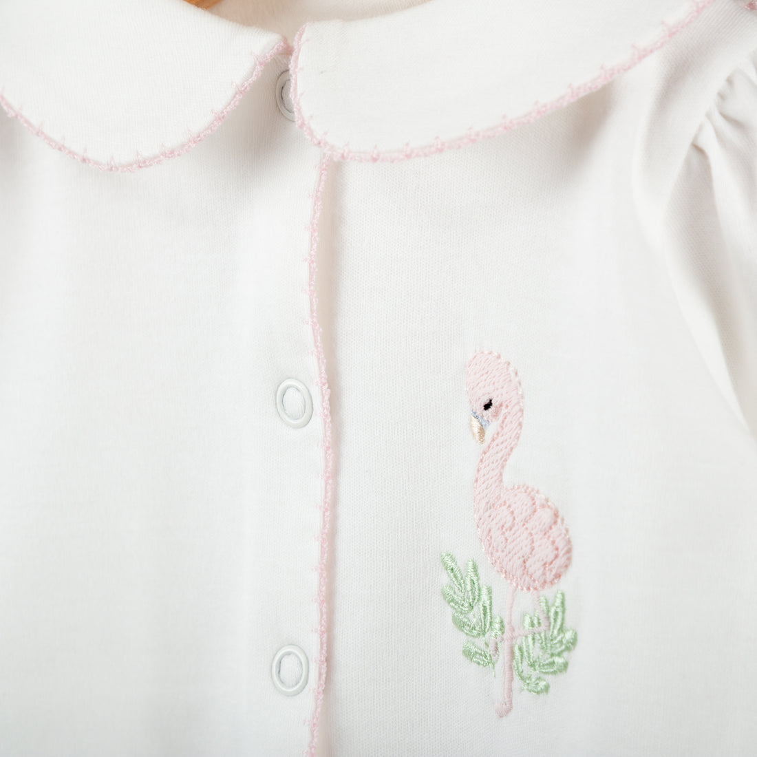Nazenin Flamingo Nakışlı Pembe Tığ işi Süslemeli Organik Tulum