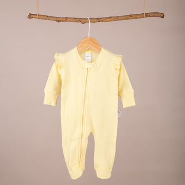 Omuz Fırfırlı Çift Taraflı Fermuarlı Patikli Sarı Tulum