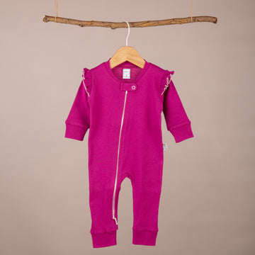 Omuz Fırfırlı Çift Taraflı Fermuarlı Patiksiz Fuşya Tulum