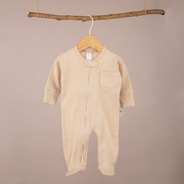 Cepli Çift Taraflı Fermuarlı Patikli Bej Tulum